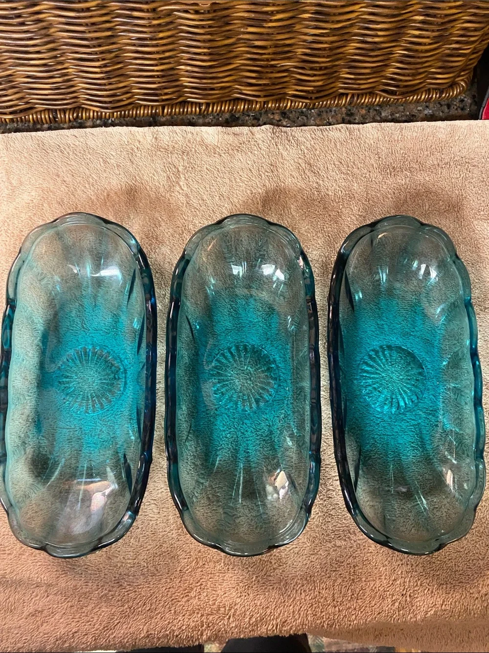 Set of 3 Vintage Anchor Hocking Blue Ice Banana Split Boats